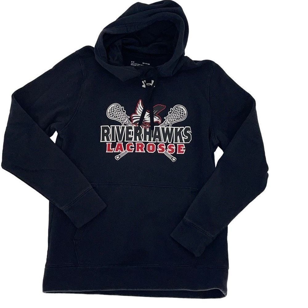 Under Armour Mens Unisex Riverhawks Lacrosse Hoodie Loose Coldgear Black Size Sm